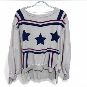 Free People Gray Sweatshirt with Blue and Red Stars